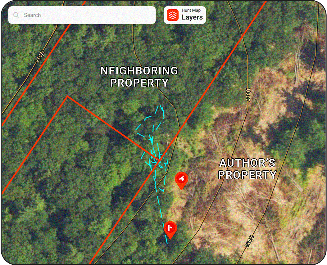 Screenshot of onX Hunt looking at property lines 