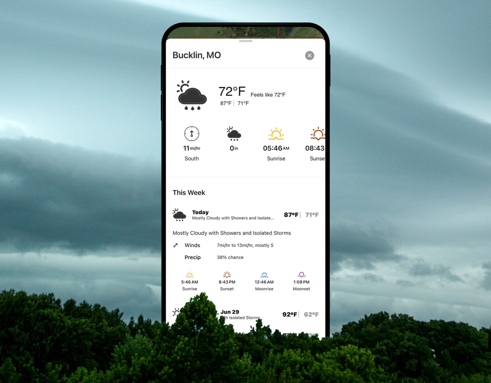 A screenshot showing onX Hunt's Weather Forecast feature. 