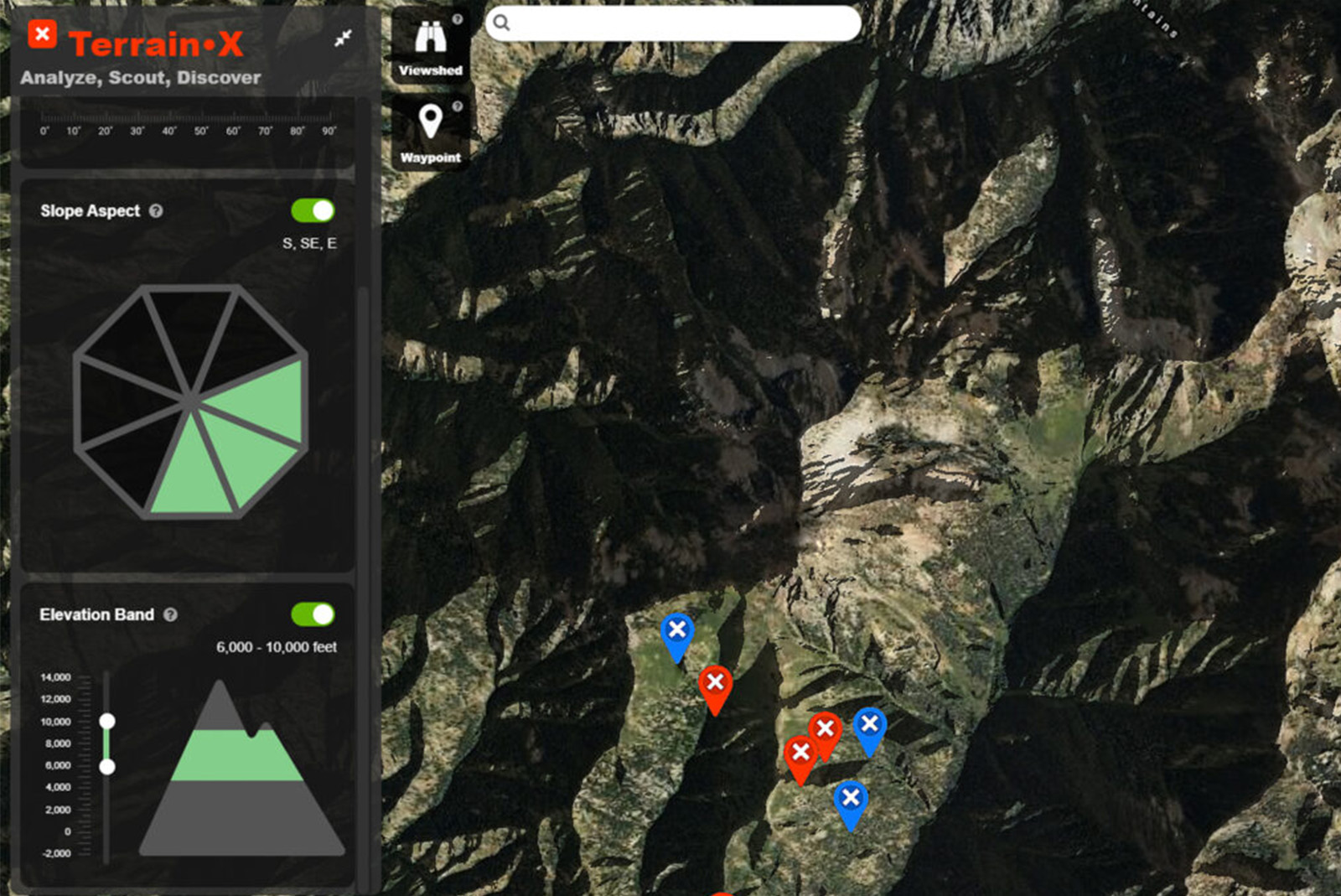 Map showing onX Hunt TerrainX feature.