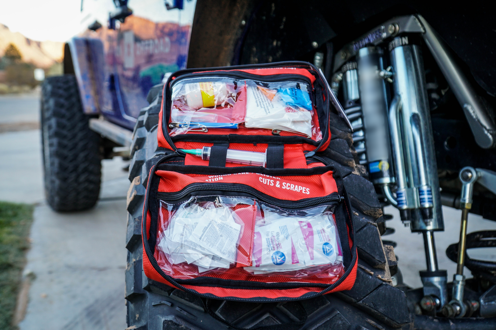 First aid kit on an off-roading vehicle